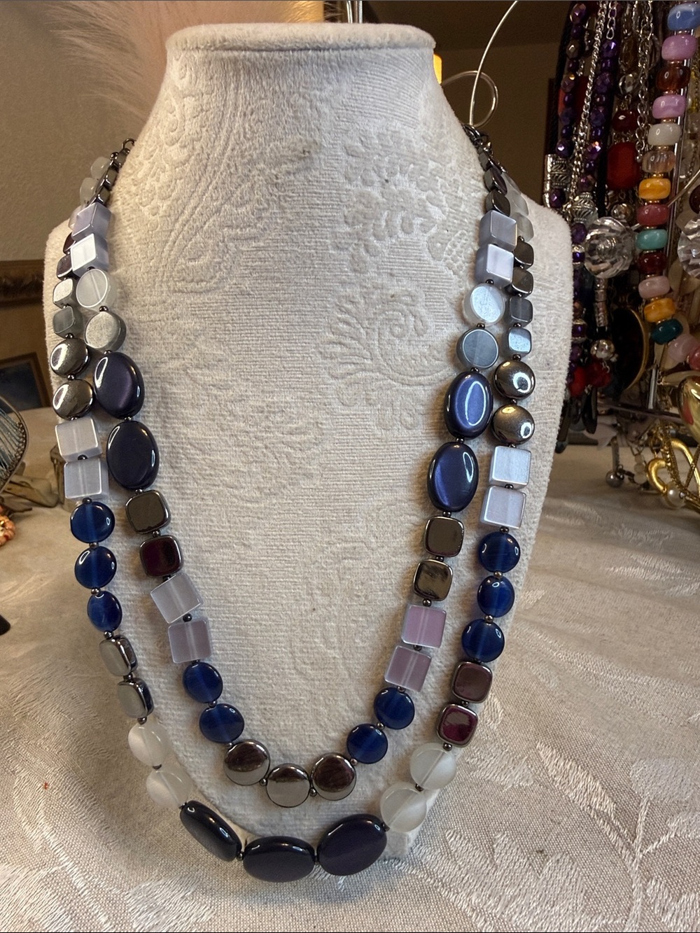 Chico's Layered Blue, Gray and Purple Bead Necklace